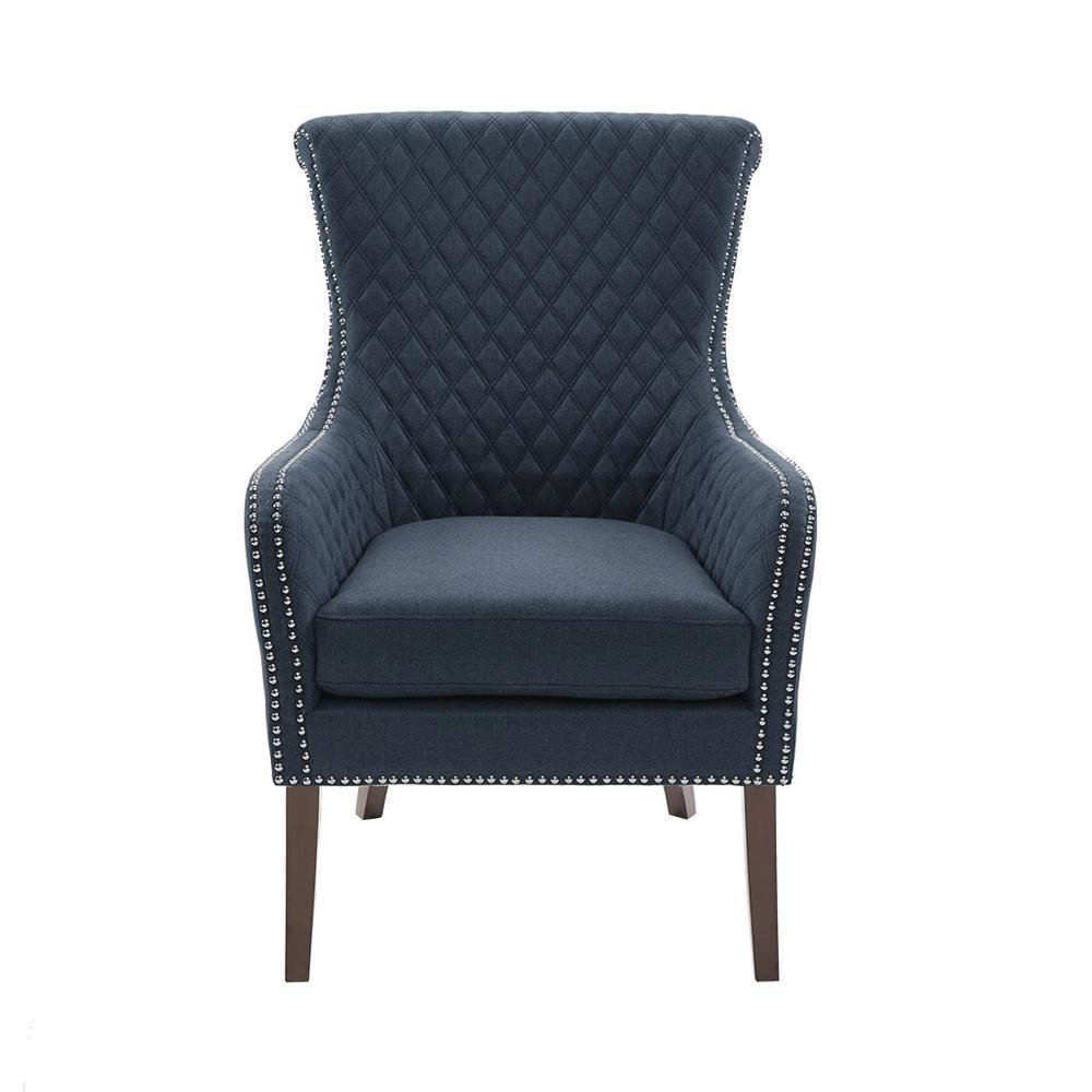 Blue Mid Century Modern Chair, Wooden Comfy Lounge Chair Living Room
