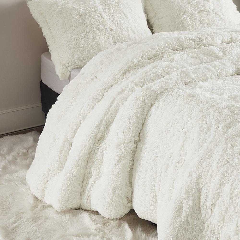Shaggy Faux Fur Comforter Set - Ivory, Belen Kox