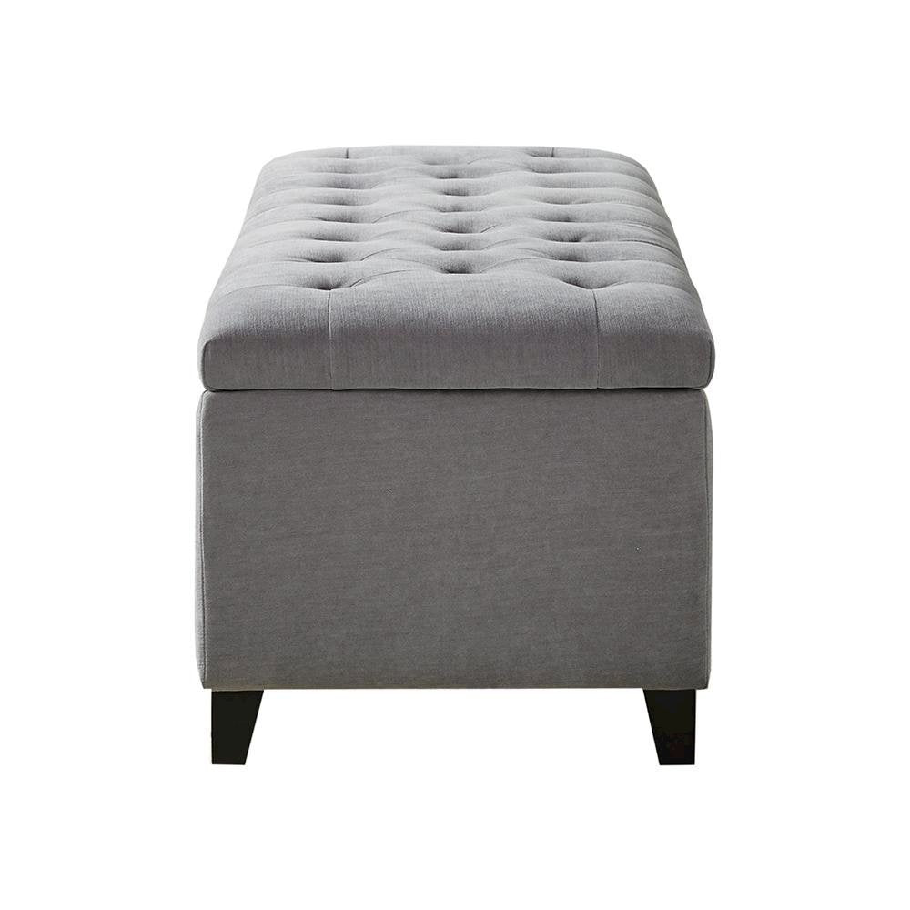 Gray Storage Bench with Soft Close, Tufted Top, Hardwood Frame, Birch Legs
