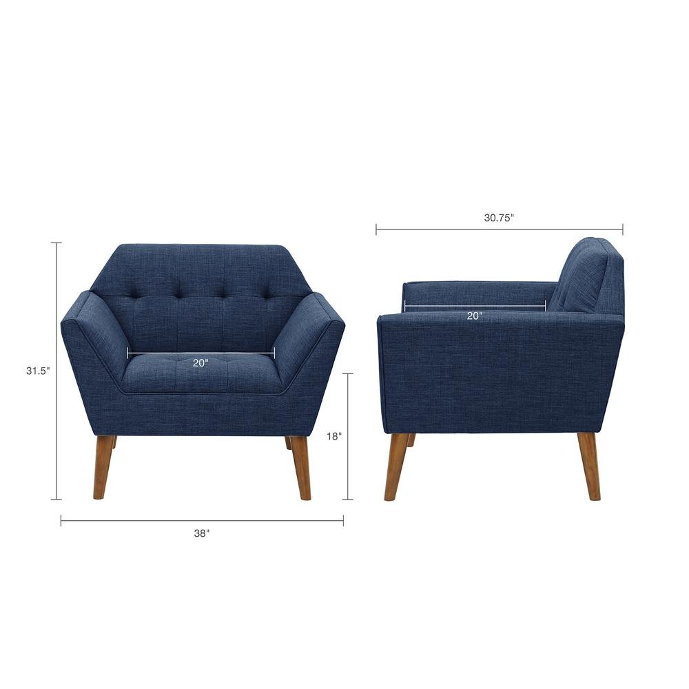 Blue Upholstered Accent Chair with Solid Wood Frame, Comfortable Armchair