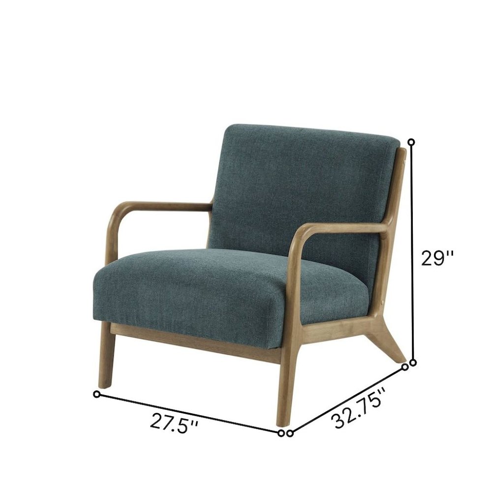 Teal Wooden Mid Century Modern Chair for Living Room, Upholstered Accent Chair