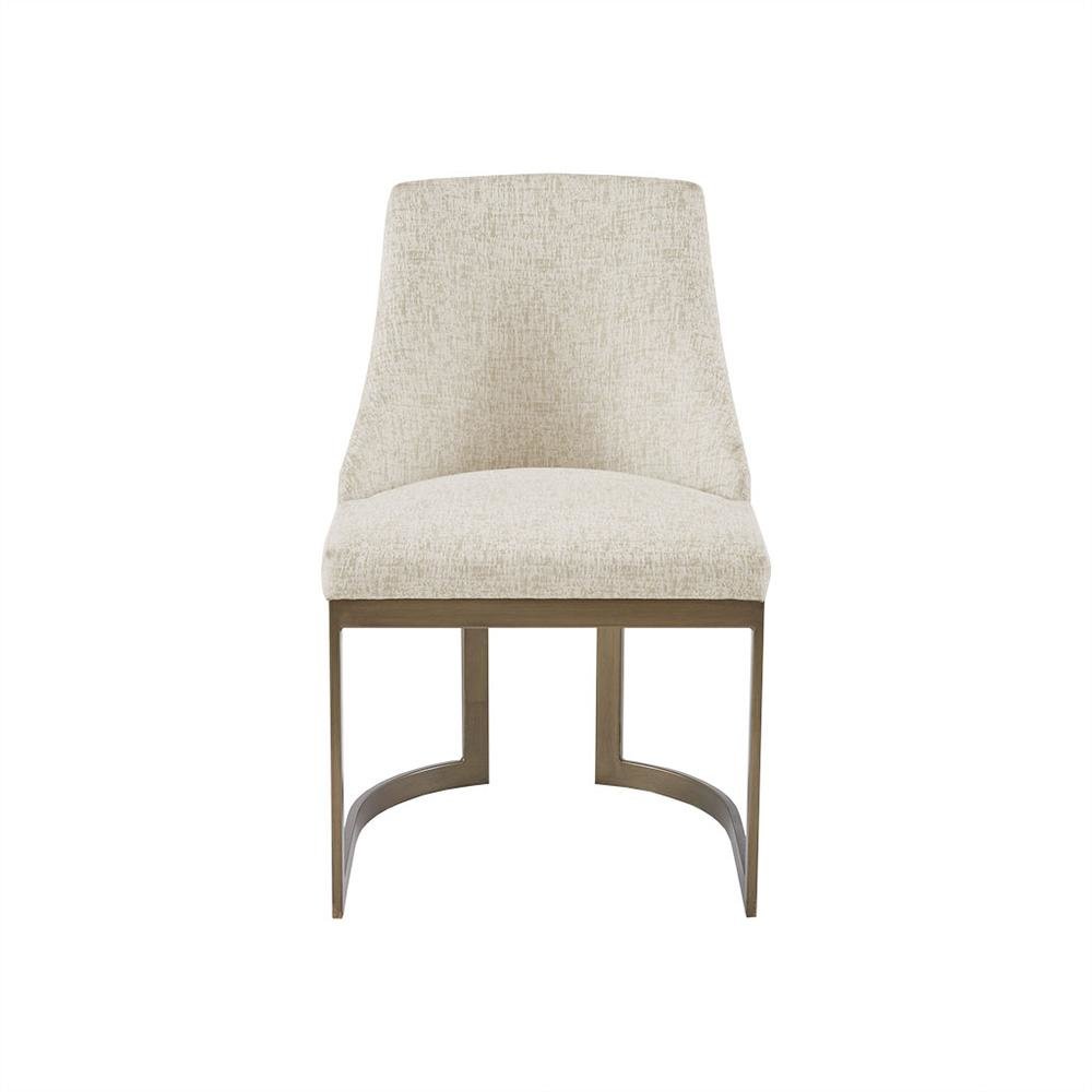 Set of 2 Beige Dining Chairs with Metal Frame and Upholstered Seat