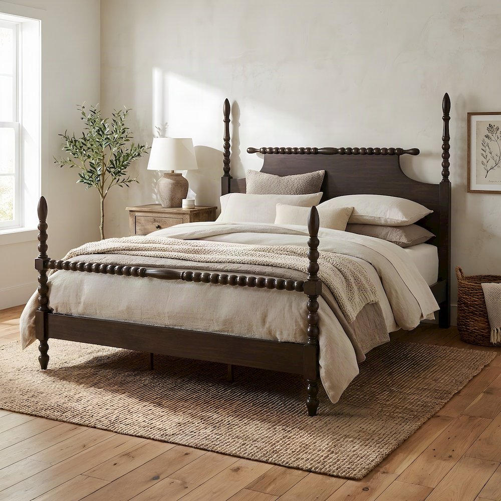 Beckett Acacia Veneer Queen Panel Bed with Tall Headboard, Morocco Brown