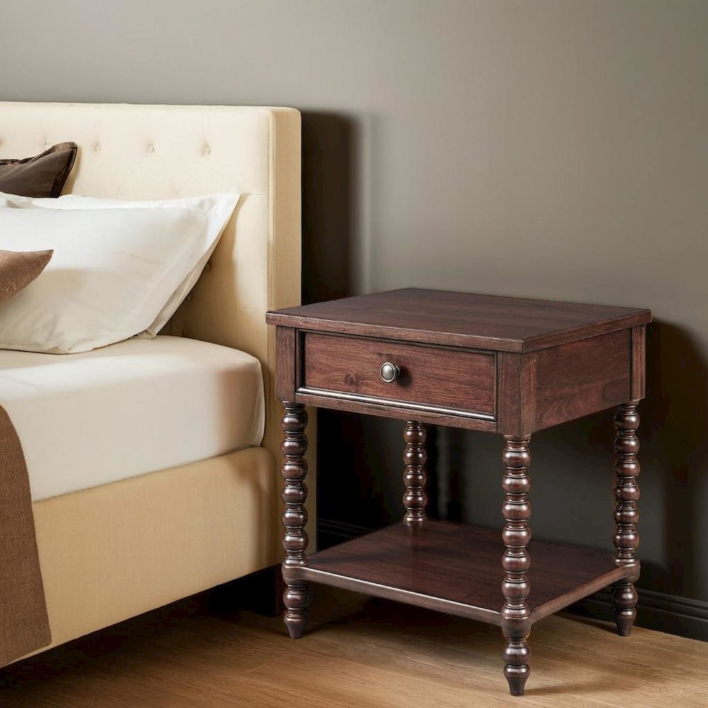Brown Morocco Bedside Table with Storage for Bedroom and Night Use