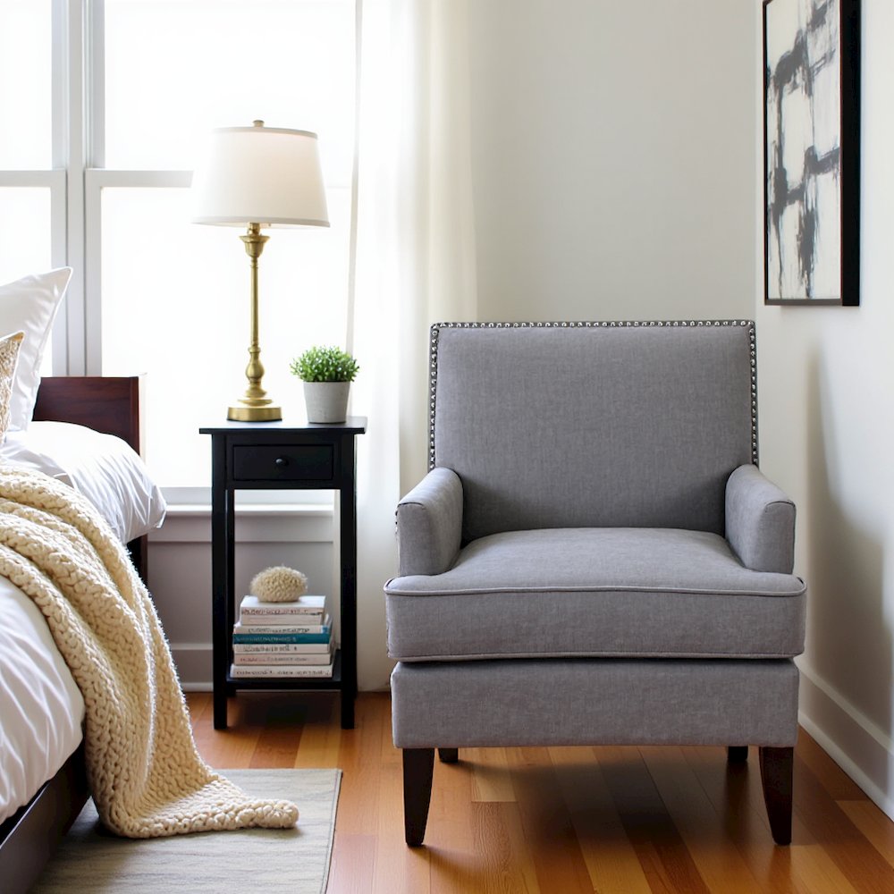 Gray Living Room Chair, Mid Century Modern Comfy Armchair with Wood Legs