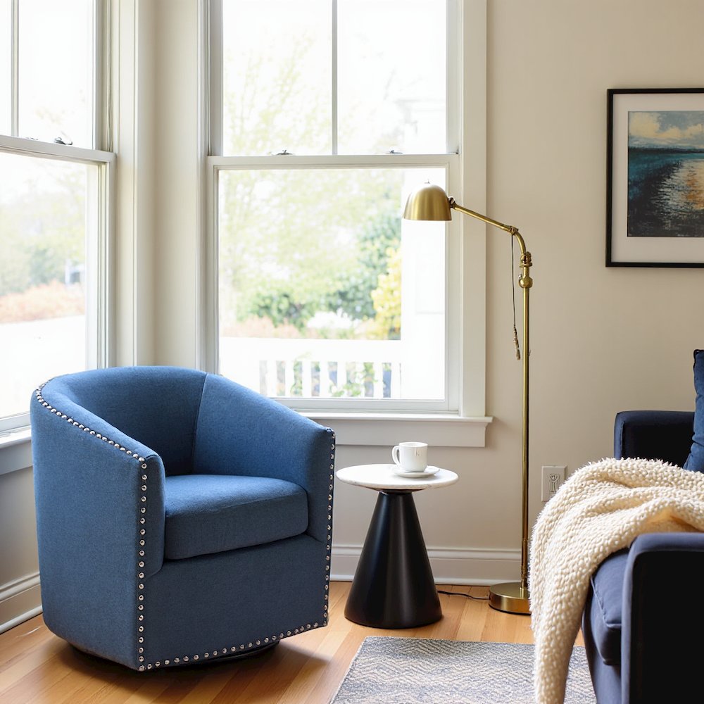 Blue Swivel Accent Chair, Mid Century Swivel Armchair with 360° Base