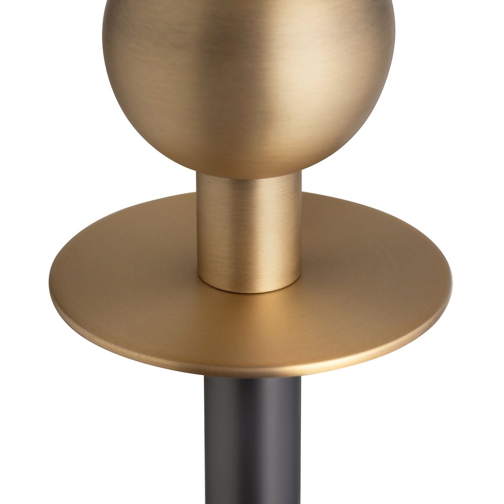Bronze And Brass Metal Floor Lamp With Stacked Discs And Tapered Shade.