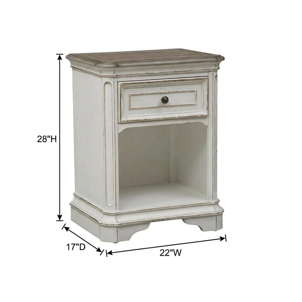 Antique White Nightstand with Single Drawer and Elegant Finish