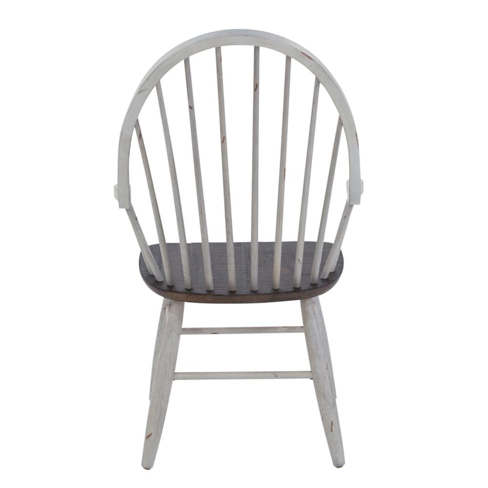 Farmhouse Windsor Back Arm Chair in Two Tone White w/ Wood Tone Top