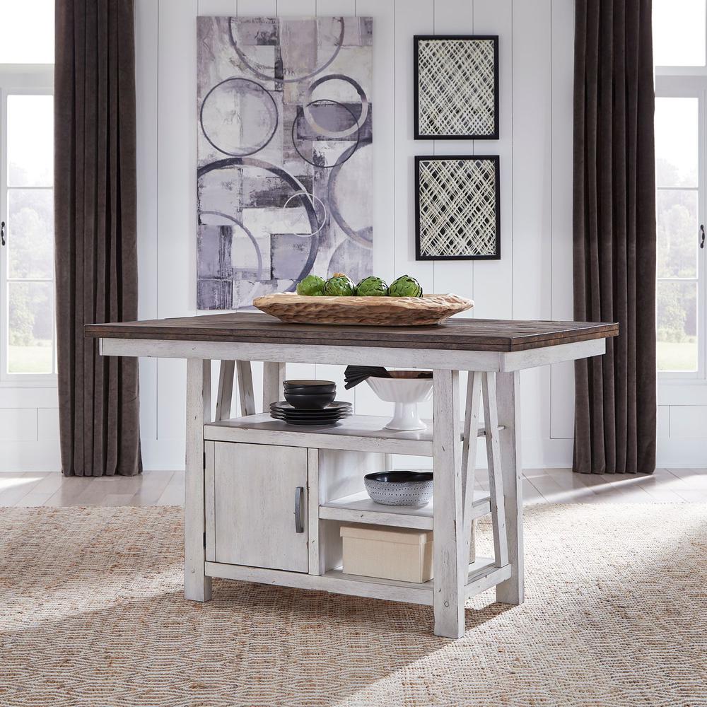 Farmhouse Gathering Table in Two Tone White w/ Wood Tone Top