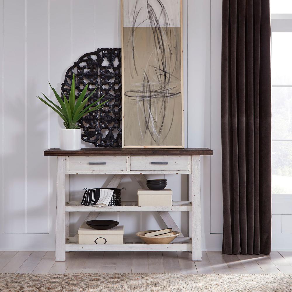Farmhouse Server in Two Tone White w/ Wood Tone Top
