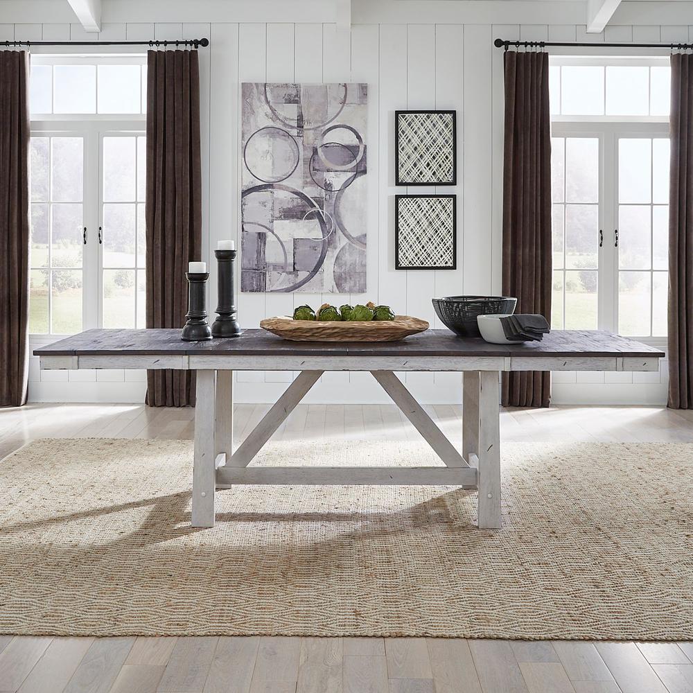 Farmhouse Trestle Table in Two Tone White w/ Wood Tone Top