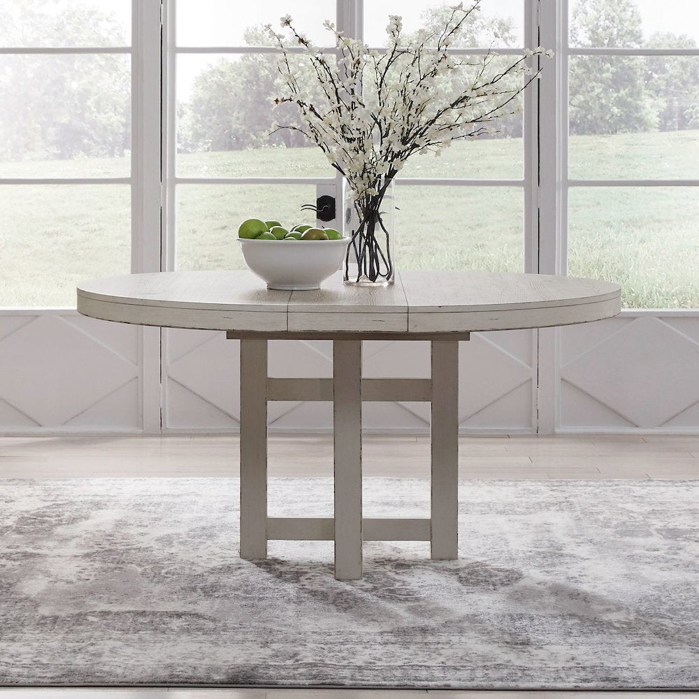 Backroads Pedestal Table - Removeable Leaf - Weathered White & Parchment