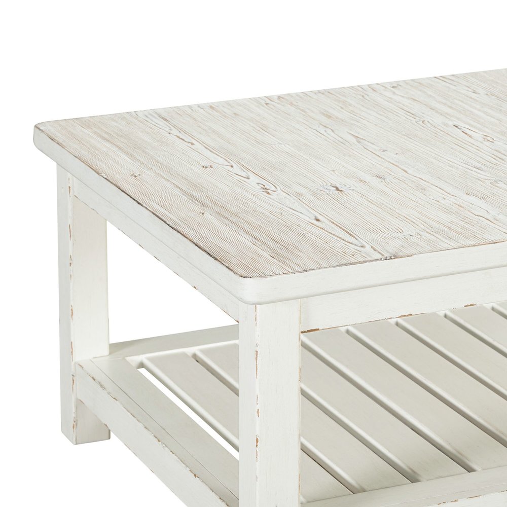 Rectangular Cocktail Table - Weathered White & Parchment Brown