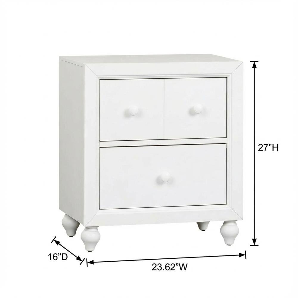 White Cottage Nightstand with Melamine & Rubberwood Frame, Stylish and Durable