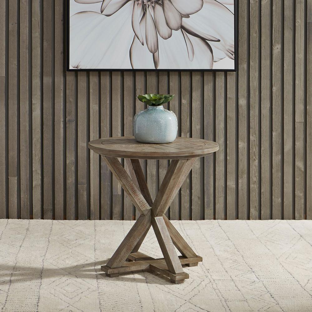Parkland Falls Round End Table in Weathered Taupe