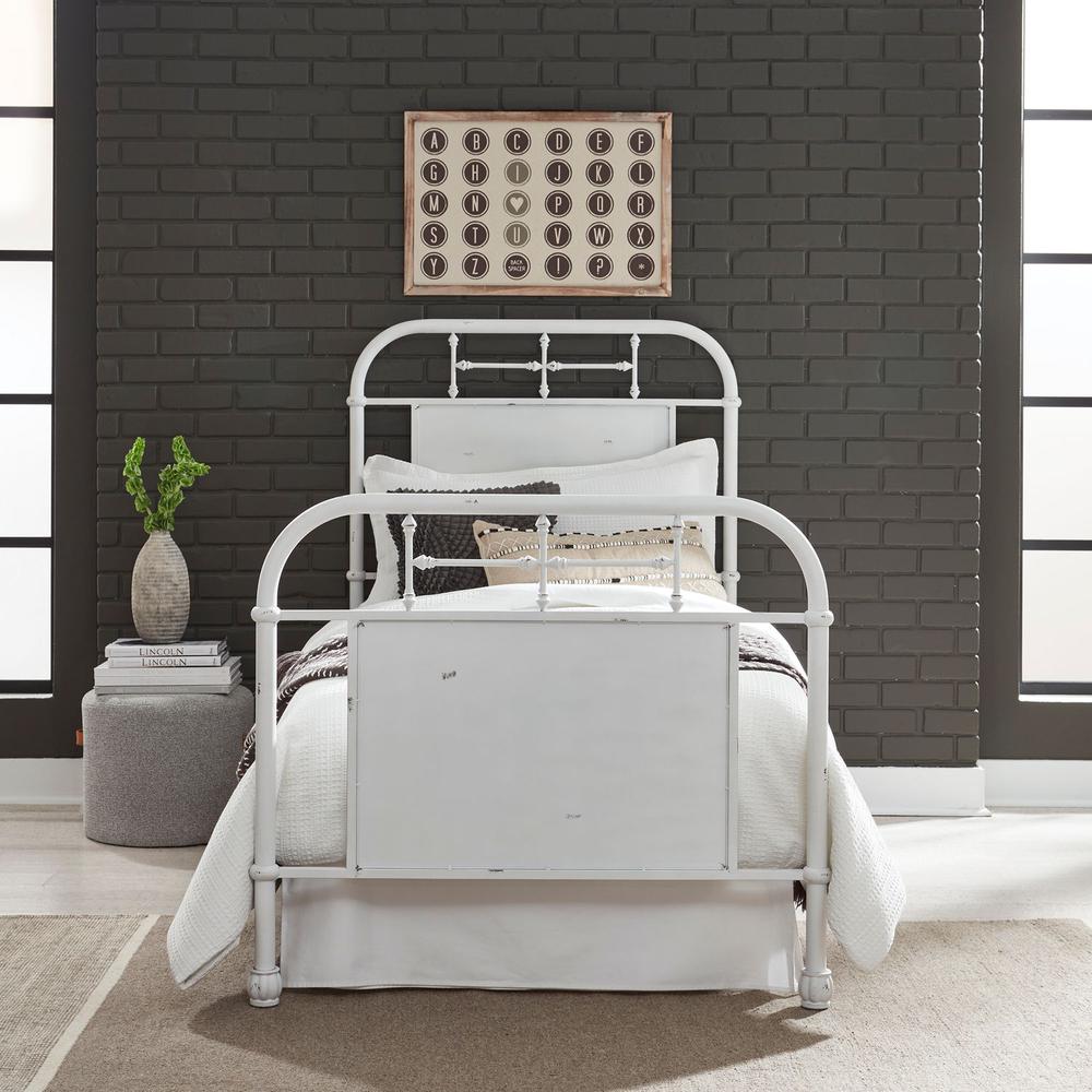 Vintage Series Twin Metal Bed - Antique White in Distressed Metal