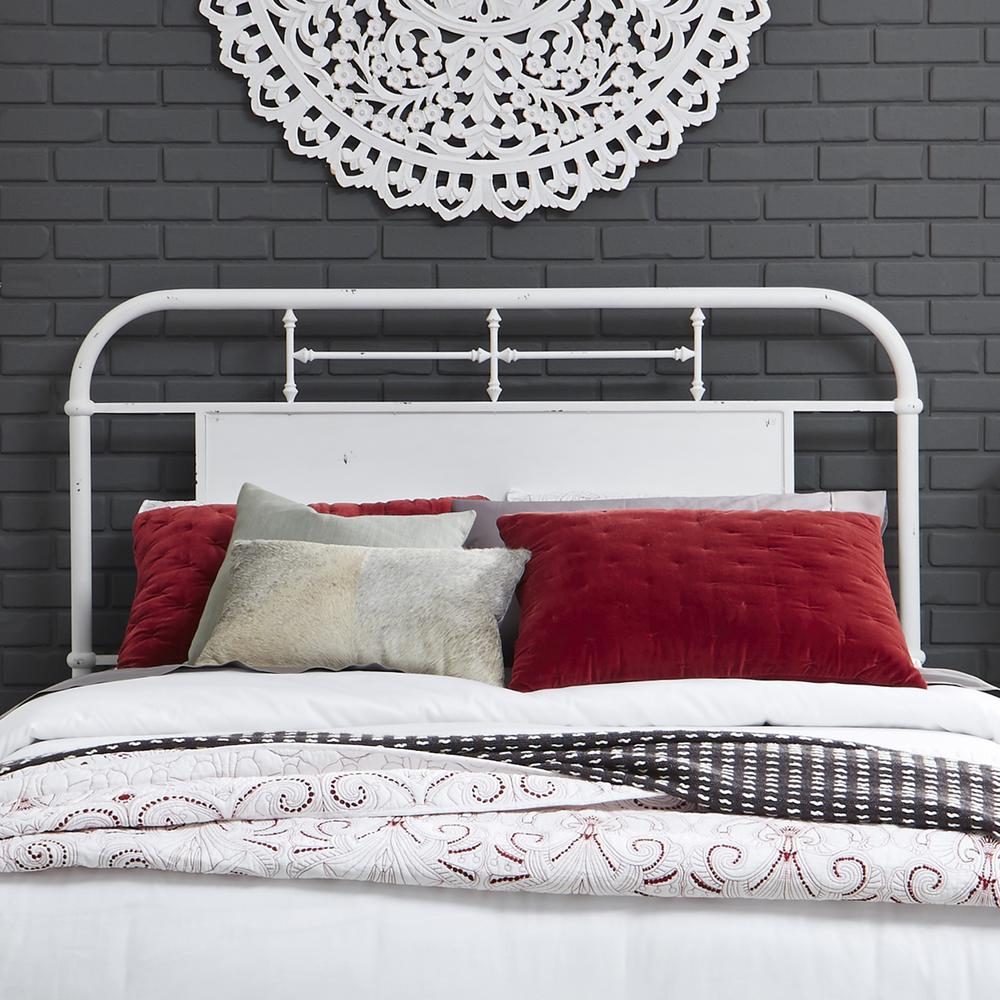 Vintage Series King Metal Headboard - Antique White in Distressed Metal