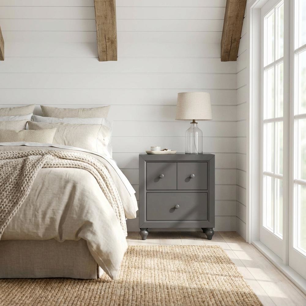 Dark Gray Nightstand with Melamine & Rubberwood Frame for Cozy Bedroom