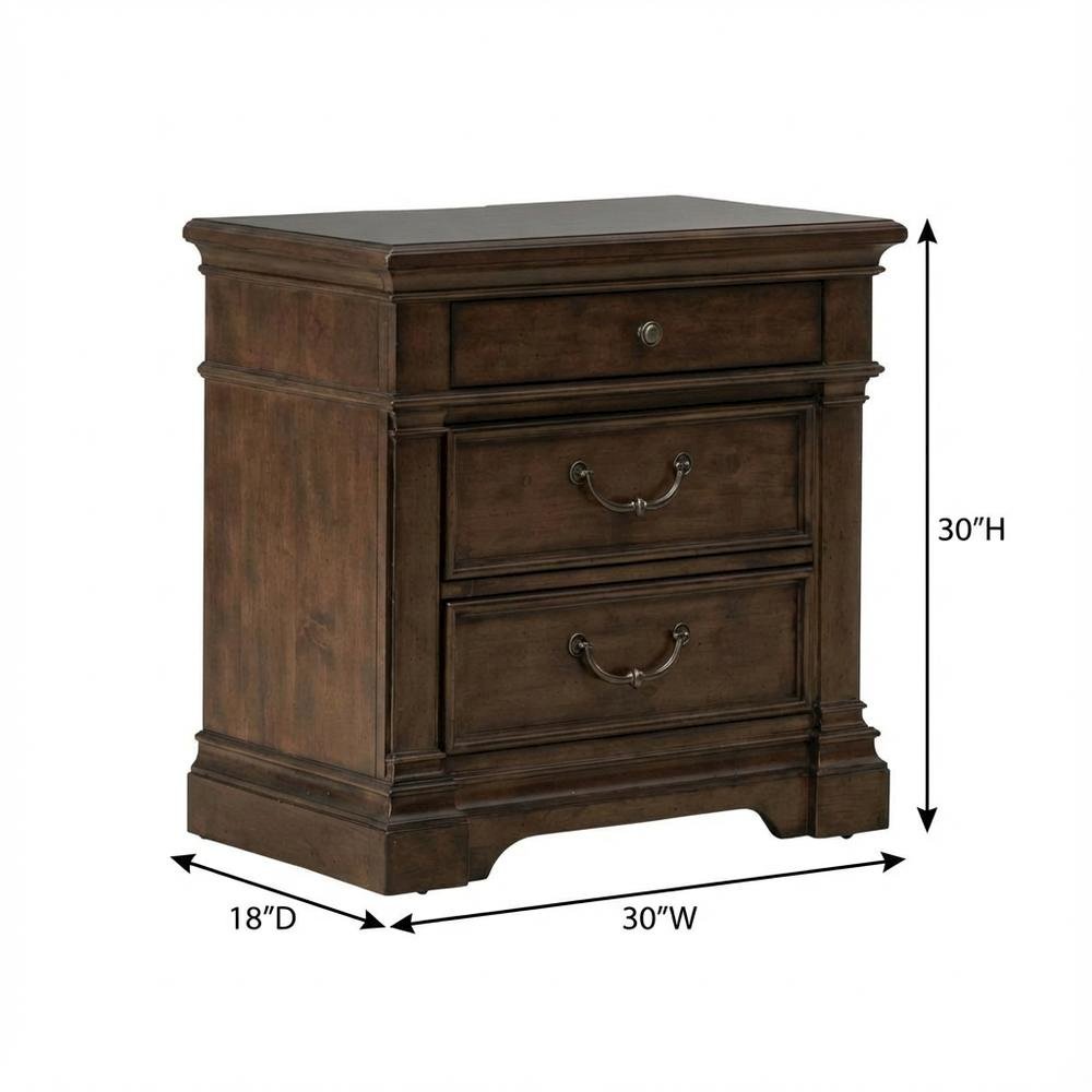 Satin Cherry Nightstand with Charging Station and Traditional Style