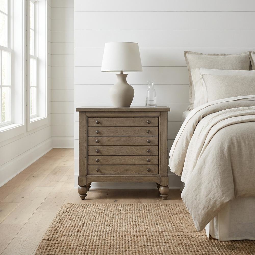Dusty Taupe Bedside Chest with Charging Station and Modern Design