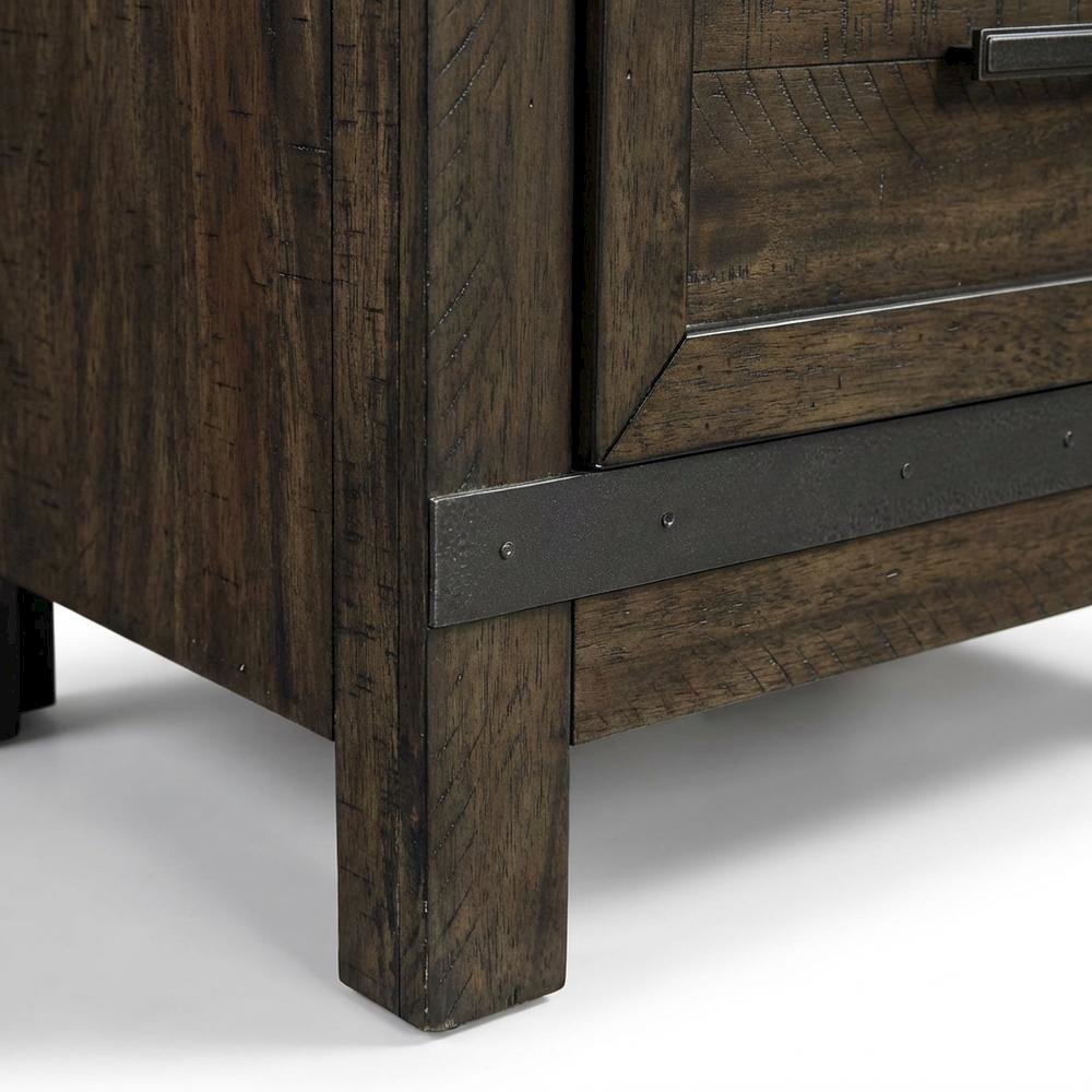 Rustic Brown Nightstand with 2 Drawers and Saw Cut Finish