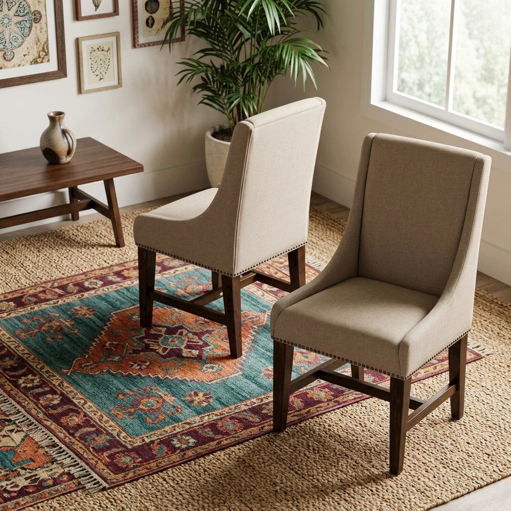 Upholstered Traditional Dining Chairs for Living Room, Brown, Set of 2