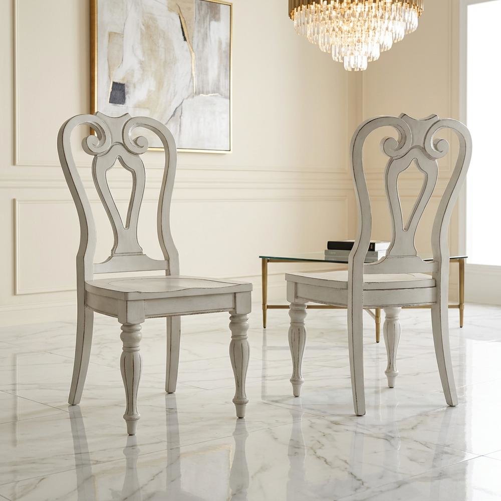 Rubberwood Splat Back Dining Chairs with Chenille Upholstery, White, Set of 2