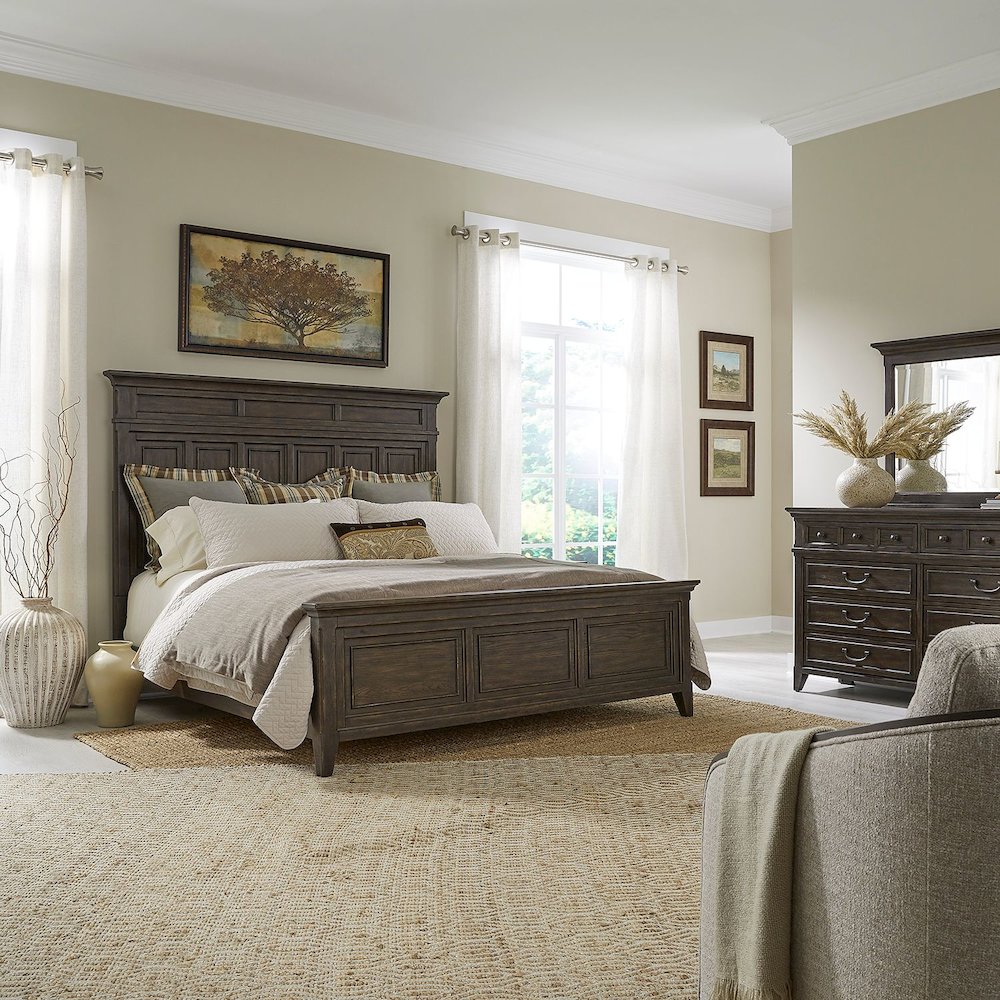 Paradise Valley Paradise Valley King Panel Bed, Dresser & Mirror - Saddle Brown