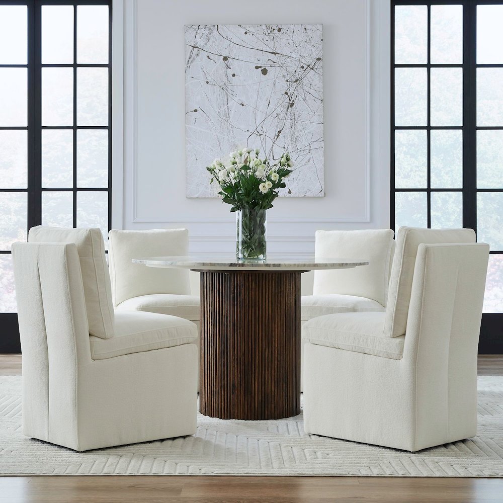 Accent Dining Chairs with Castors - Squared Back - Ivory Upholstry - Set of Four