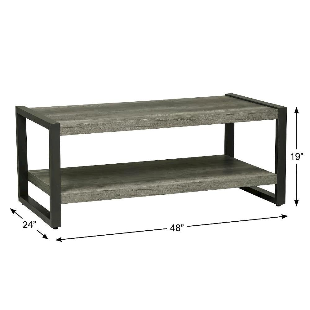 Gray Coffee Table, Solid and Manufactured Wood Frame, Contemporary Design