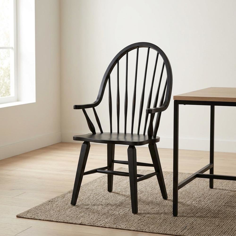 Windsor Back Armchair in Black with Elegant Tobacco Finish