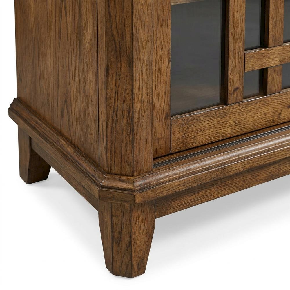 Rubberwood Solid Wood Mission-Style Buffet Cabinet with Drawers and Tray, Brown