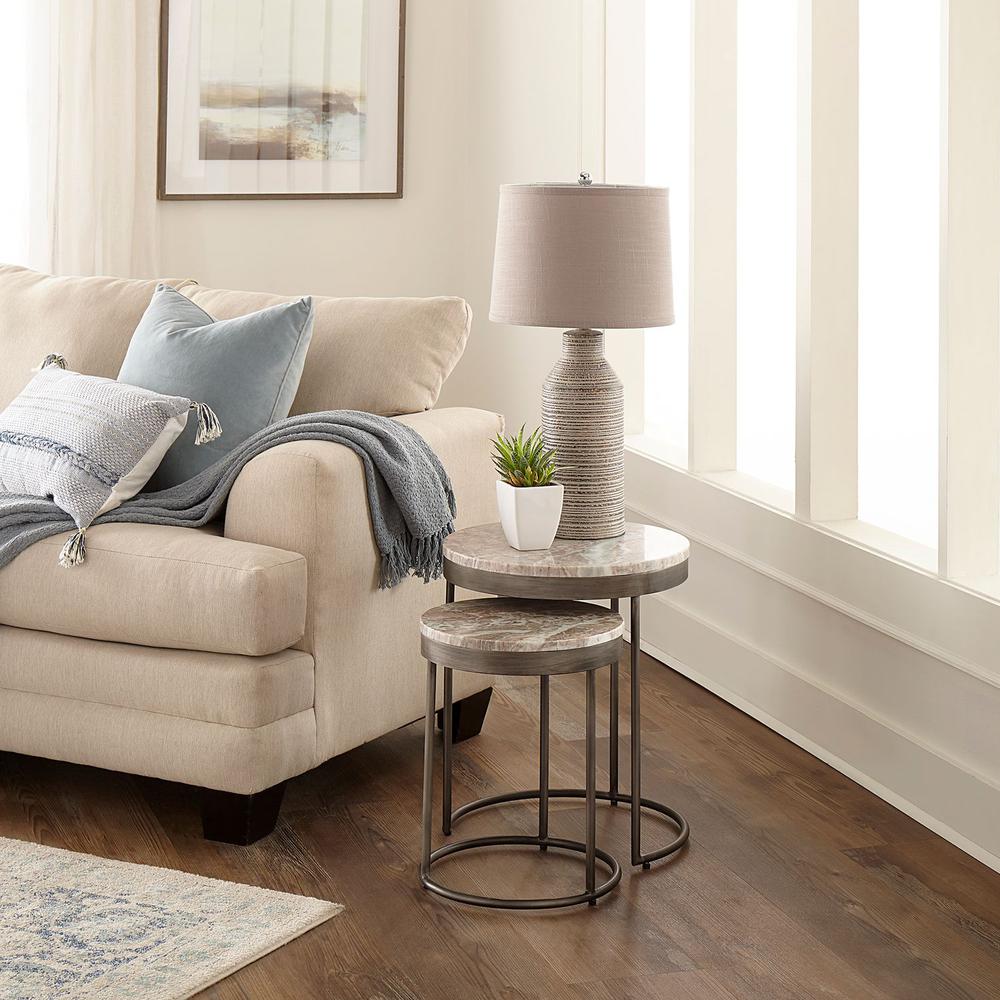 Eclipse Nesting Tables in Graystone Marble Topw/ Pewter Metal
