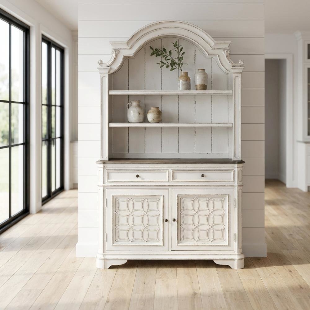 Traditional Rubberwood Hutch & Buffet with White Oak & Birch Veneers