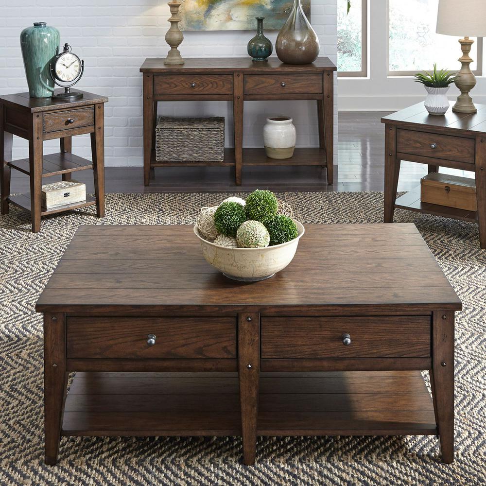 Lake House Cocktail Table in Rustic Brown Oak