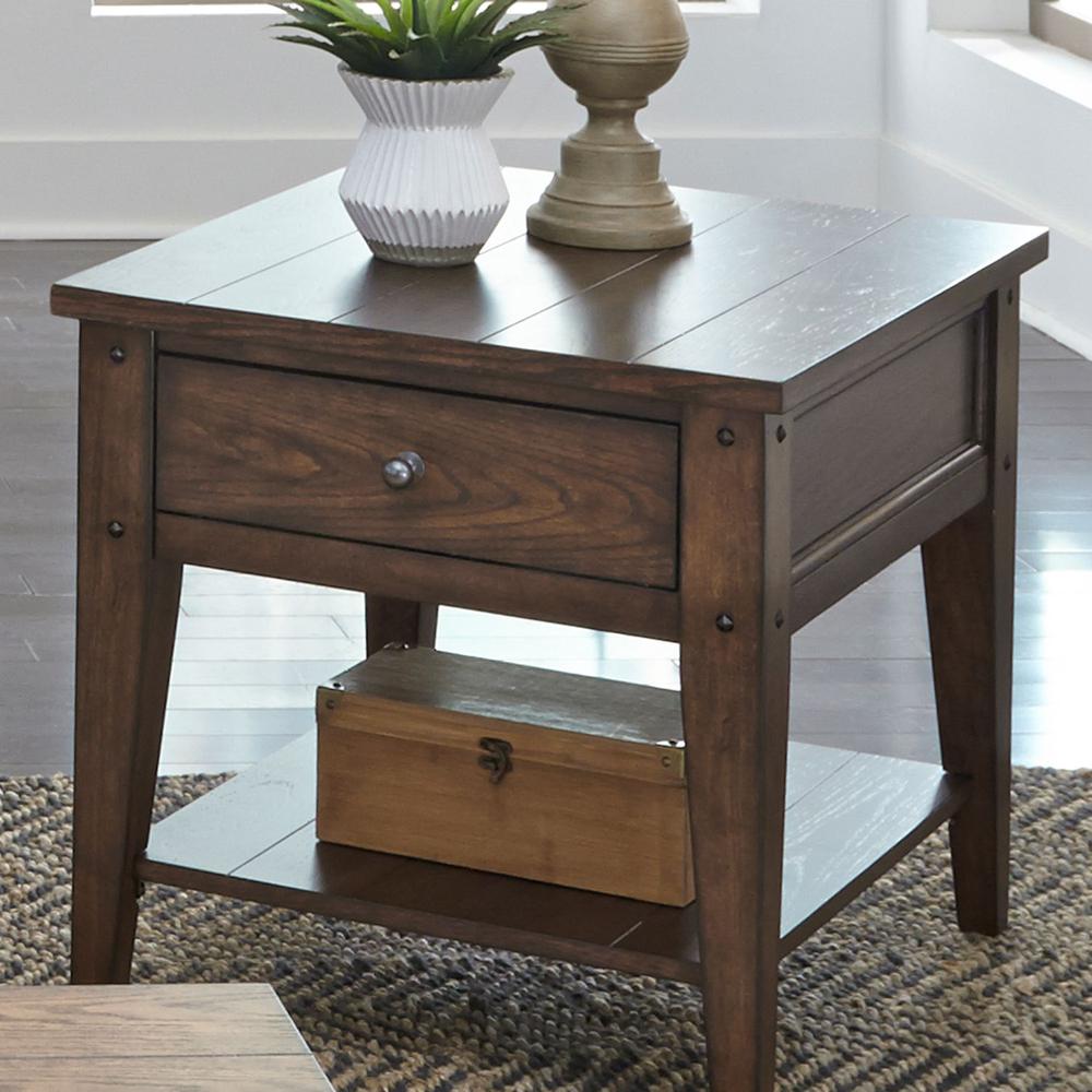 Lake House End Table in Rustic Brown Oak