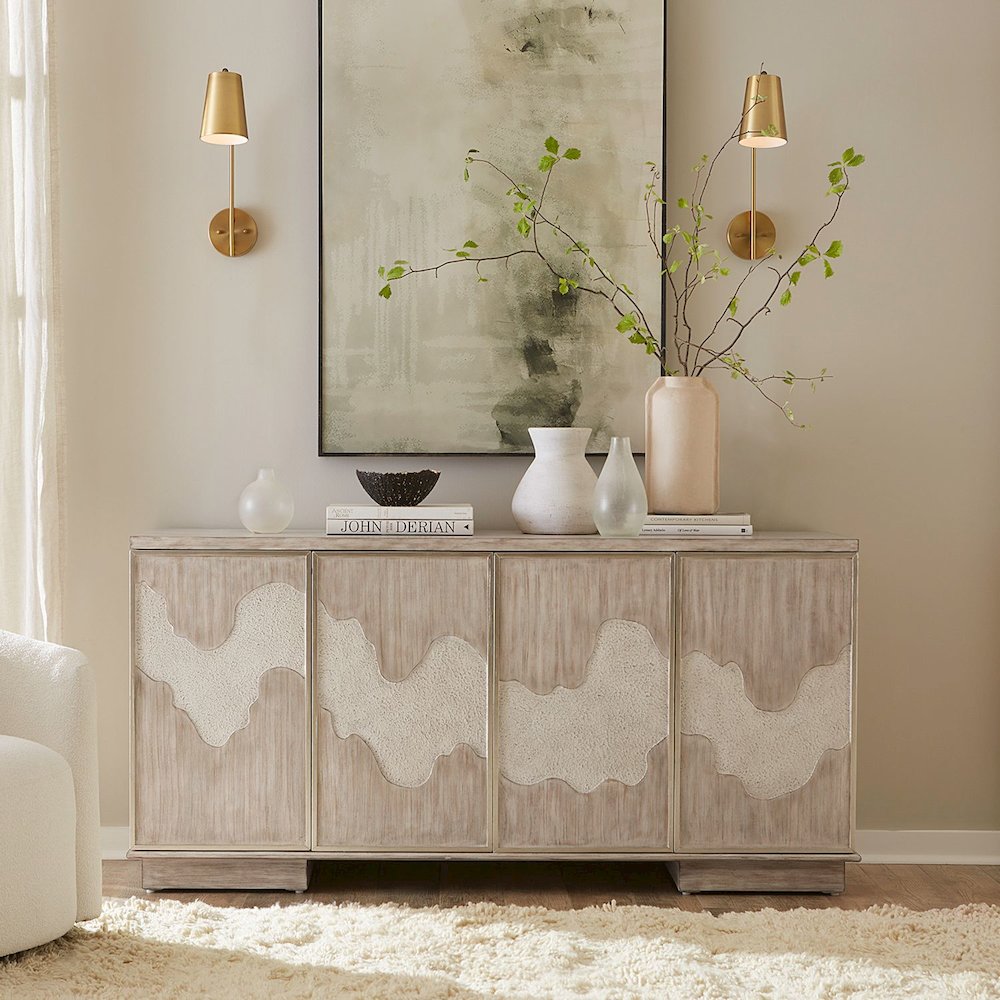 Terrace Storage 4 Door Accent Cabinet Eclectic Natural Wood Design - Grey Brown