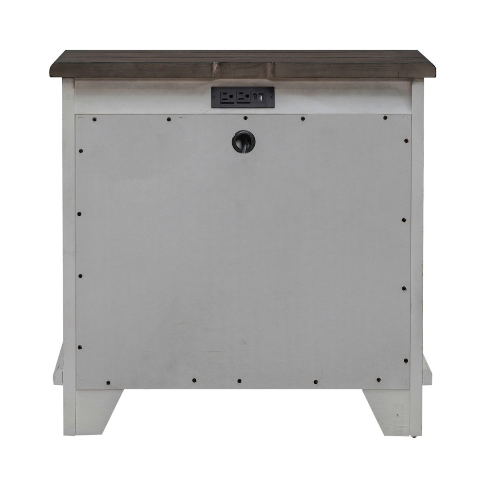 3 Drawer Nightstand with AC USB Charging Station Cottage , White & Tobacco Wood