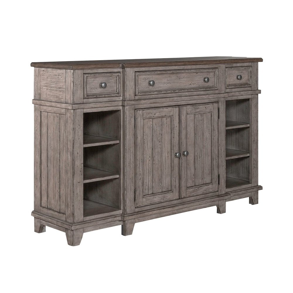 River Place Breakfront Server - Riverstone Gray & Tobacco Wood