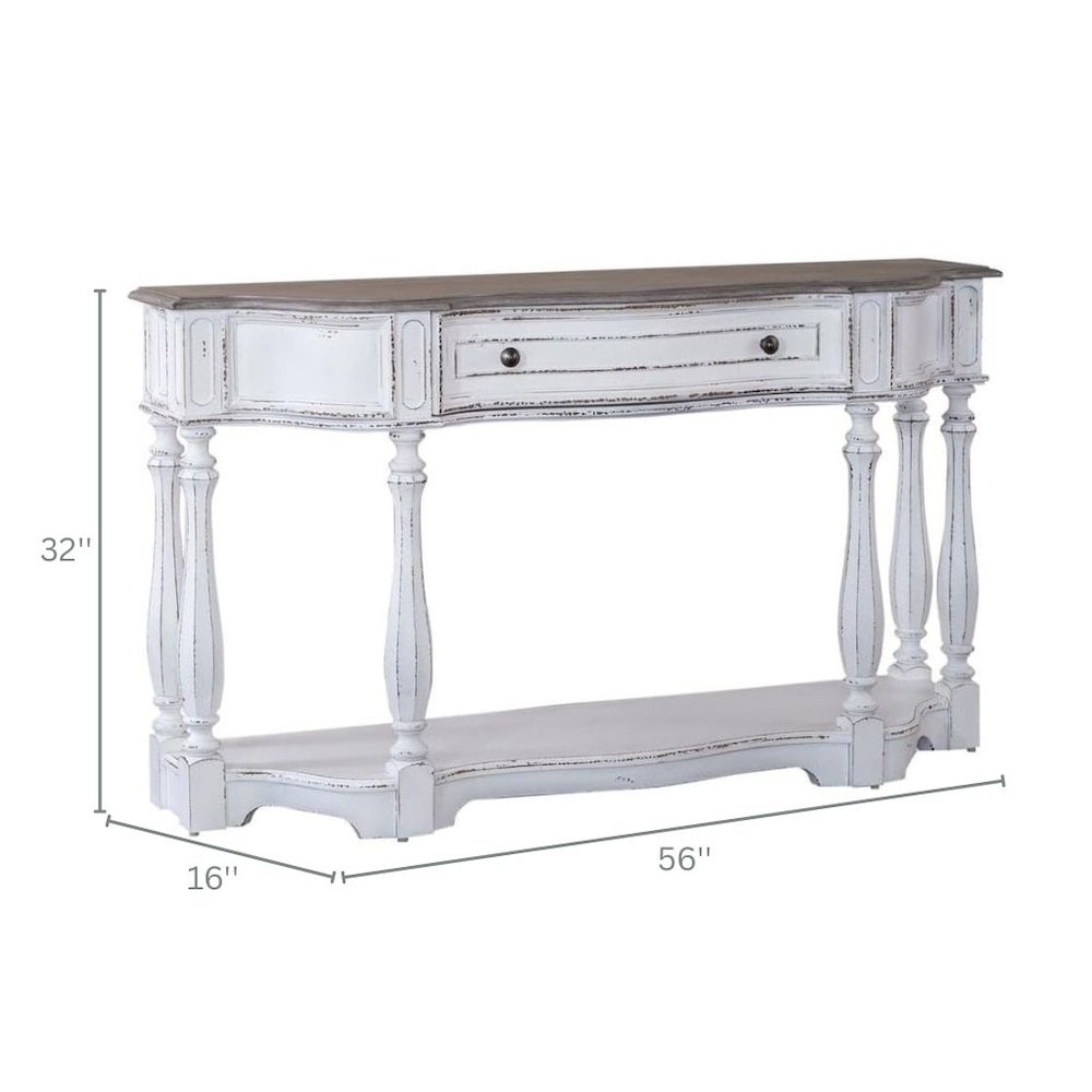 Antique White Console Table with Drawer and Bottom Shelf for Hallway