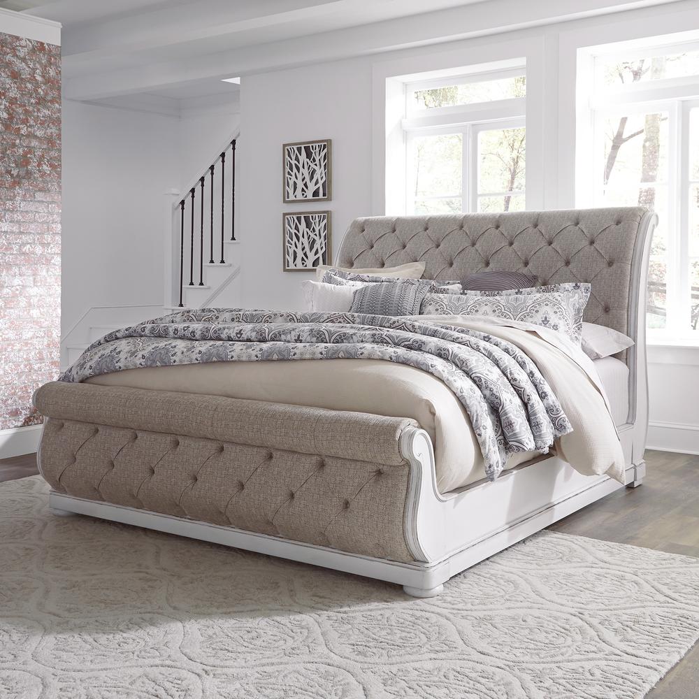 Magnolia Manor King California Upholstered Sleigh Bed in Antique White