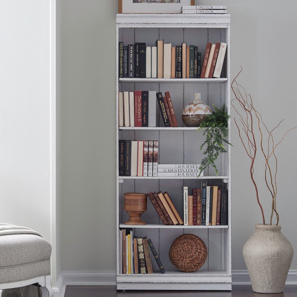 Magnolia Manor 72 Inch Bookcase Office Storage - Antique White & Weathered Bark