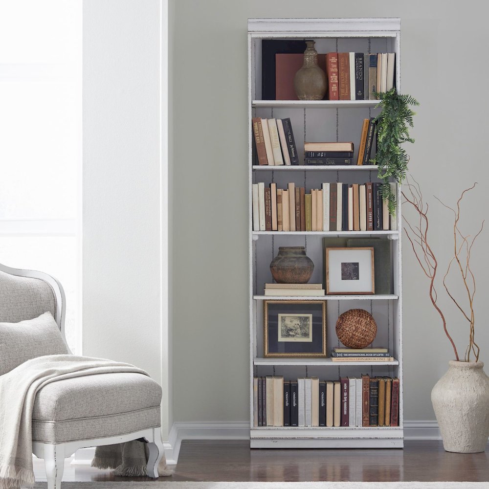 Magnolia Manor 84 Inch Bookcase Office Storage - Antique White & Weathered Bark