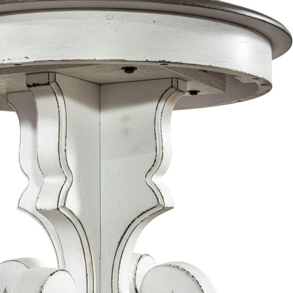 Antique White Round Side Table Accent Piece for Rustic Living Rooms