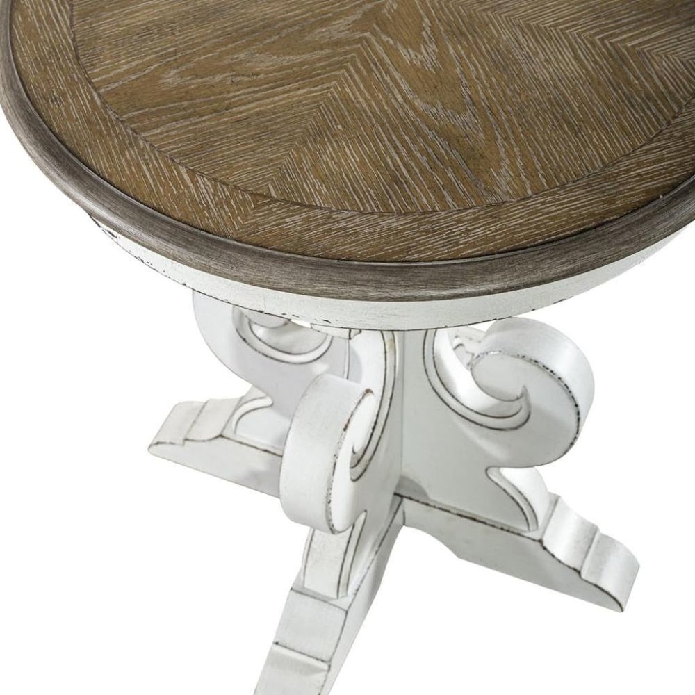 Antique White Round Side Table Accent Piece for Rustic Living Rooms