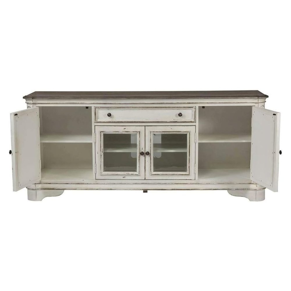 Antique White TV Console with Drawer and 4 Cabinets for Rustic Decor Use