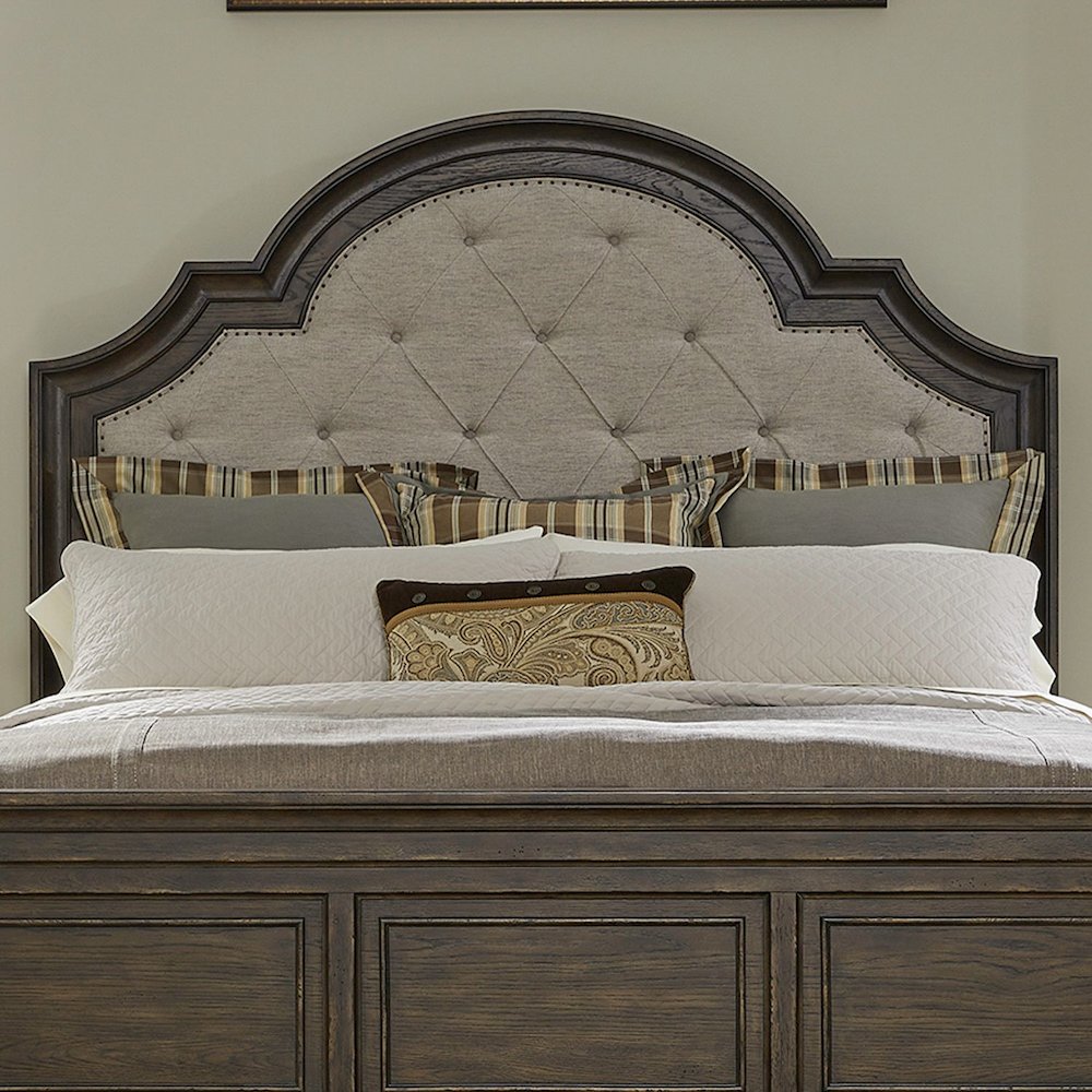 Paradise Valley King Upholstered Arched Panel Bed Headboard - Saddle Brown