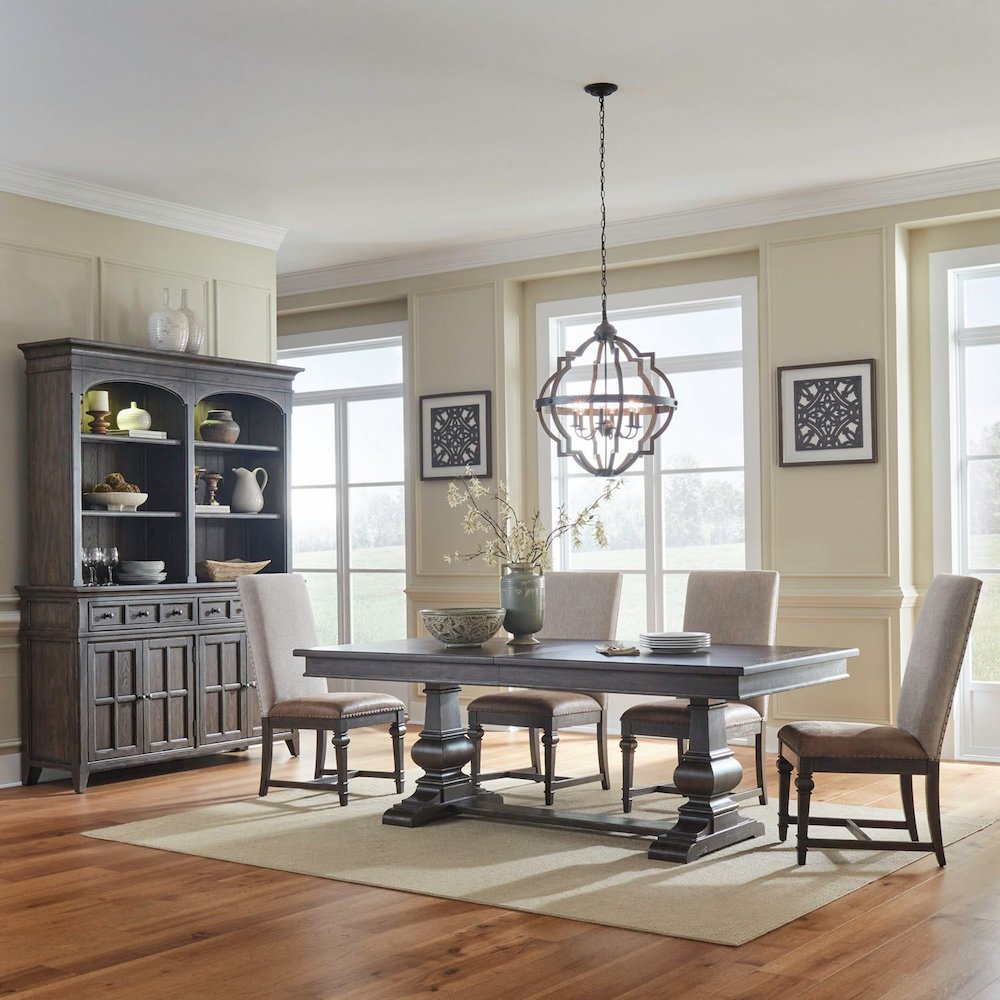 Paradise Valley Optional 5 Piece Trestle Table Set - 4 Upholstered Back Chairs