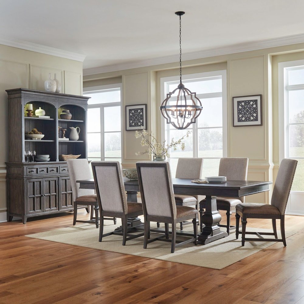 Paradise Valley Optional 7 Piece Trestle Table Set - 6 Upholstered Back Chairs